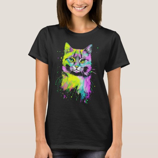 カラフルな猫の肖像画 Tシャツ (正面)
