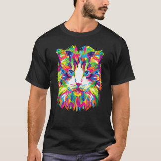 カラフルな猫の肖像 タビー猫 ペルシャ猫 メインクーン Tシャツ