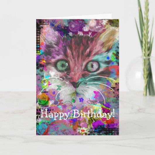 カラフルな猫の誕生日カード カード (正面)