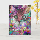 カラフルな猫の誕生日カード カード (黄色い花)