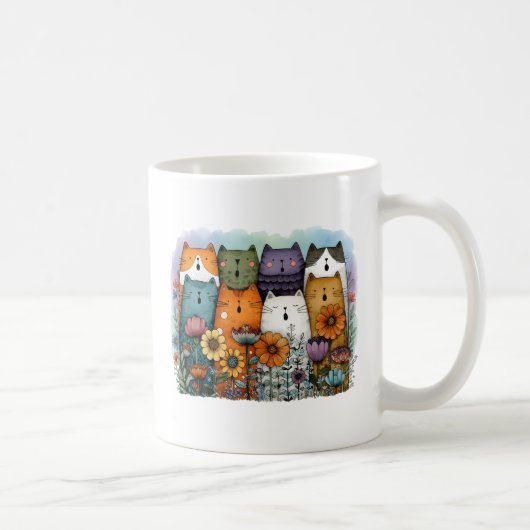 カラフルな猫の面白いデザイン コーヒーマグカップ (右)