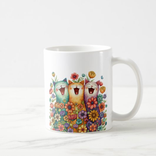 カラフルな猫の面白いデザイン コーヒーマグカップ (右)