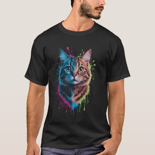 カラフルな猫の頭 Tシャツ (正面)