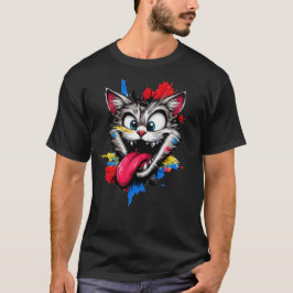 カラフルな猫の顔のTシャツ Tシャツ