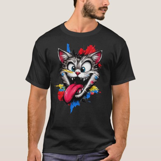 カラフルな猫の顔のTシャツ Tシャツ (正面)