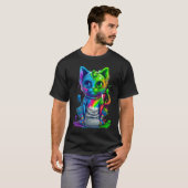 カラフルな猫の3D抽象ベクター猫 Tシャツ (正面フル)