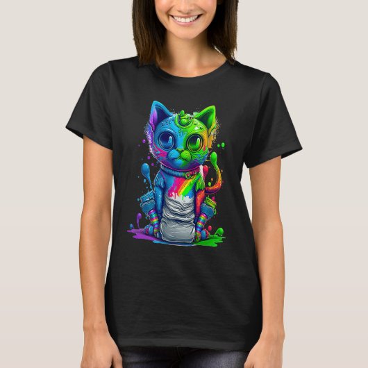 カラフルな猫の3D抽象ベクター猫 Tシャツ (正面)