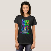 カラフルな猫の3D抽象ベクター猫 Tシャツ (正面フル)