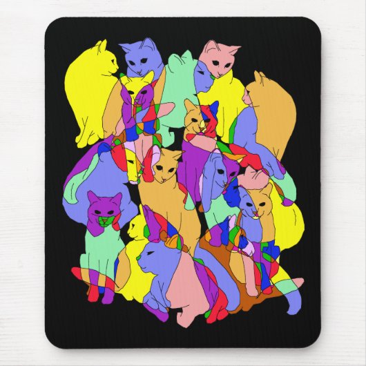 カラフルな猫パターン マウスパッド (正面)