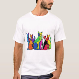 カラフルな猫パーティー Tシャツ