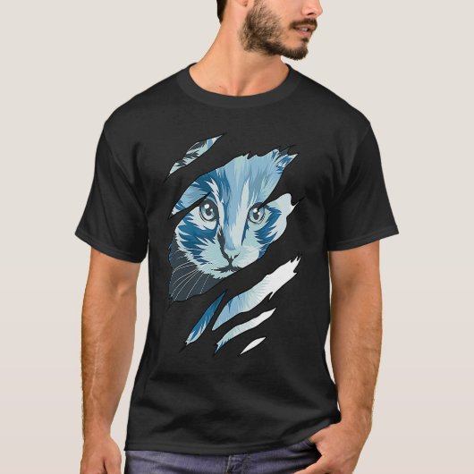 カラフルな猫裂けた布の猫 Tシャツ (正面)