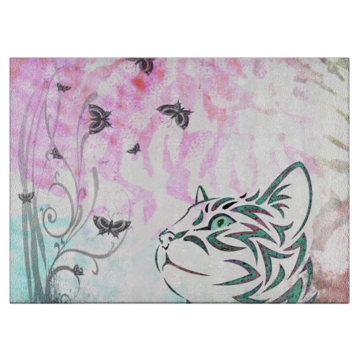 カラフルな猫 カッティングボード (正面)