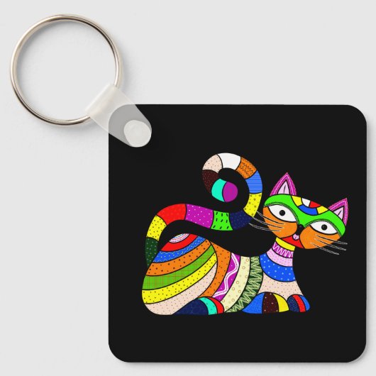カラフルな猫 キーホルダー (正面)