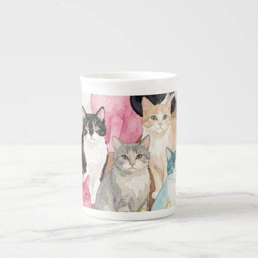 カラフルな猫 ボーンチャイナマグカップ (正面)