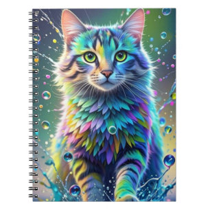 カラフルな猫、飛沫、ペイント、カラーグレーディング ノートブック