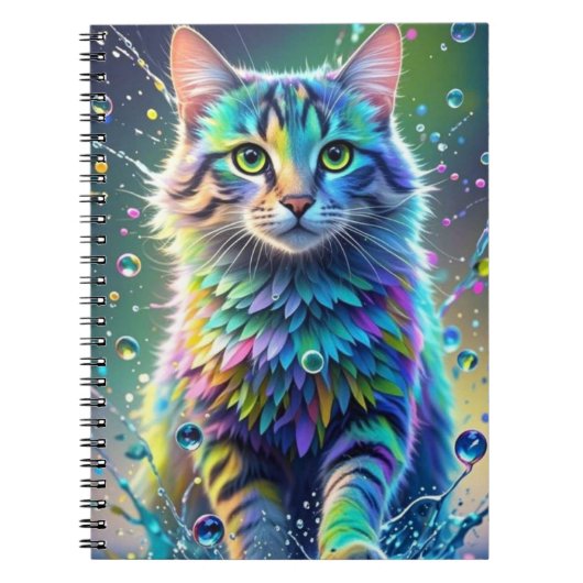 カラフルな猫、飛沫、ペイント、カラーグレーディング ノートブック (正面)