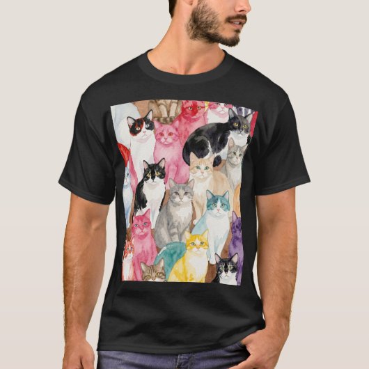カラフルな猫 Tシャツ (正面)