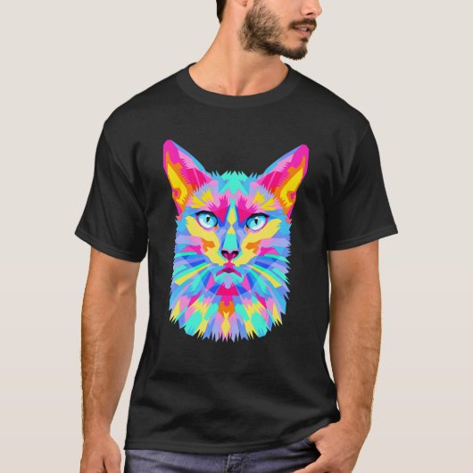 カラフルな猫 Tシャツ (正面)