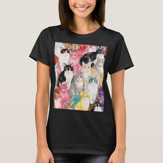 カラフルな猫 Tシャツ (正面)