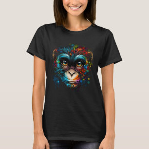カラフルな猿の顔 かわいい動物 お猿の絵 Tシャツ