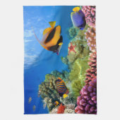 カラフルな珊瑚及び熱帯魚 キッチンタオル (縦)