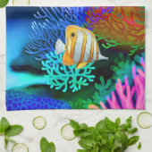 カラフルな珊瑚礁の魚の台所タオル キッチンタオル (折り畳み)