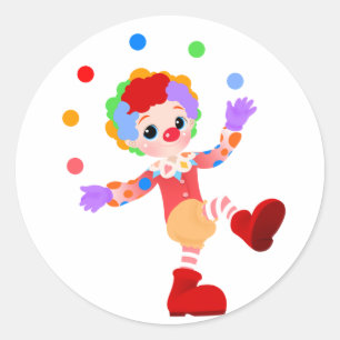 カラフルな球をごまかしている幸せでカラフルなピエロの男の子 ラウンドシール