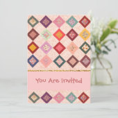 カラフルな生地パターン 招待状 (スタンド正面)
