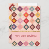 カラフルな生地パターン 招待状 (正面/裏面)