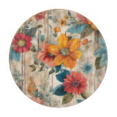 カラフルな田舎風の花の丸型 カッティングボード (正面)