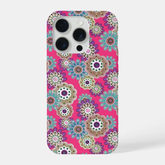 カラフルな田舎風の花柄 レトロ iPhoneケース (裏面)