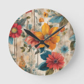 カラフルな田舎風の花  ラウンド壁時計 (正面)
