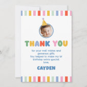 カラフルな男の子 1歳の誕生日写真 サンキューカード (正面)
