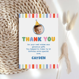 カラフルな男の子 1歳の誕生日写真 サンキューカード