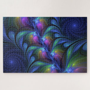 カラフルな発光抽象ブルーピンクグリーンフラクタル ジグソーパズル