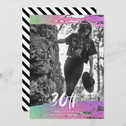 カラフルな白黒写真 30歳の誕生日 招待状 (正面/裏面)