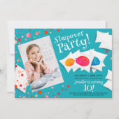 カラフルな眠る猫のスリーパー パーティーの写真招待状 招待状 (正面)