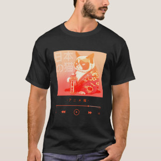 カラフルな着物ローブを着たかわいい和風猫 Tシャツ