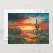 カラフルな砂漠の夕焼けの絵 ポストカード (正面/裏面)