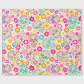 カラフルな砂糖のスカルおよび花のフェスタのギフト用包装紙 ラッピングペーパー (フラット)