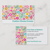 カラフルな砂糖のスカルおよび花のフェスタ 名刺 (正面/裏面)