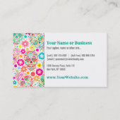 カラフルな砂糖のスカルおよび花のフェスタ 名刺 (裏面)
