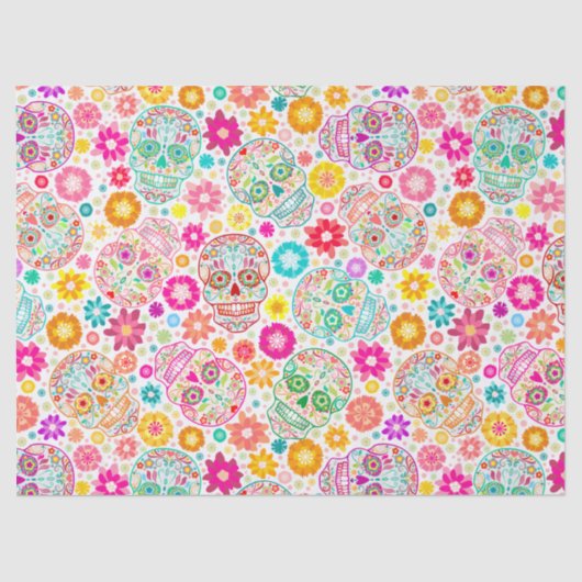 カラフルな砂糖のスカルの花のフェスタのティッシュペーパー 薄葉紙 (正面)