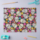 カラフルな砂糖のスカルの花のフェスタの黒 薄葉紙 (クラフト)