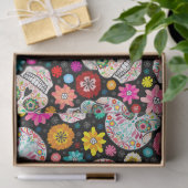 カラフルな砂糖のスカルの花のフェスタの黒 薄葉紙 (ギフト)