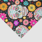 カラフルな砂糖のスカルの花のフェスタの黒 薄葉紙 (詳細)