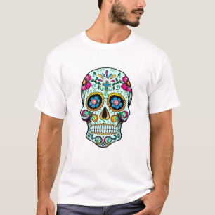 カラフルな砂糖の花のスカルの緑の色合い Tシャツ