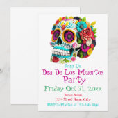 カラフルな砂糖スカル・デ・ロス・ムエルトス カラベラス 招待状 (正面/裏面)