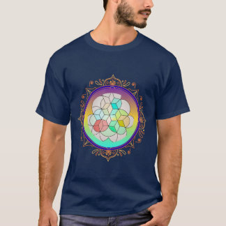 カラフルな神聖幾何学曼荼羅 等尺性キューブアート Tシャツ