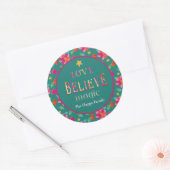 カラフルな祭りの花 Believe クリスマス ラウンドシール (封筒)